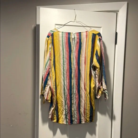 Staccato Yellow and Blue 3/4 Sleeve Boxy Blouse - Picture 2 of 4